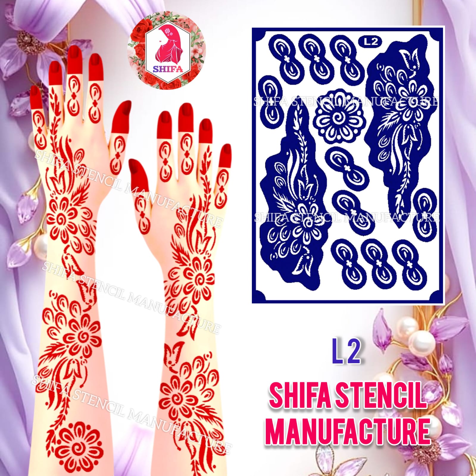 L 2 Floral Vine Elegance Sticker Overview Henna Stencil - Shifa Stencil
